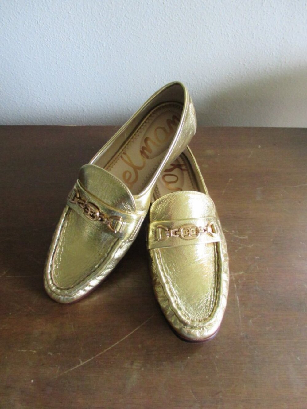 Sam Edelman Lucca Loafers Gold Metallic Leather Bit Size 8